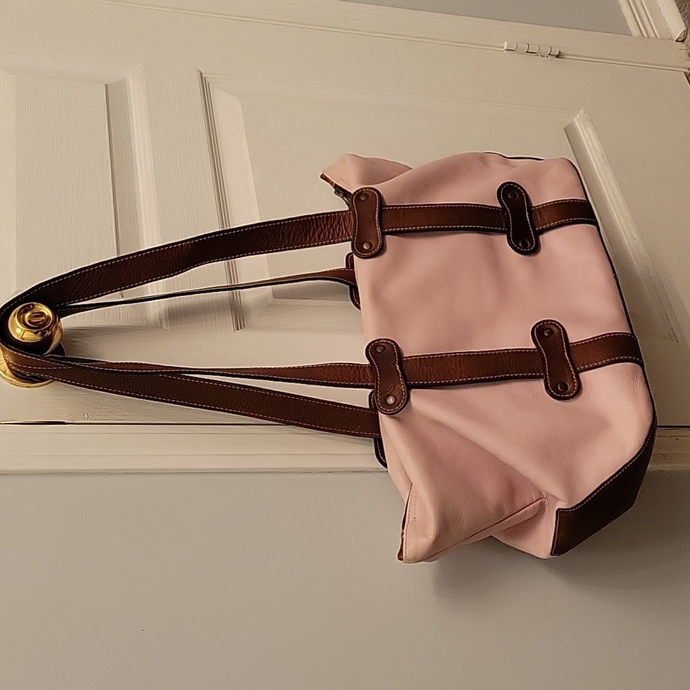 Latico NJ USA Large Leather Tote Bag in Blush Pink amd Brown